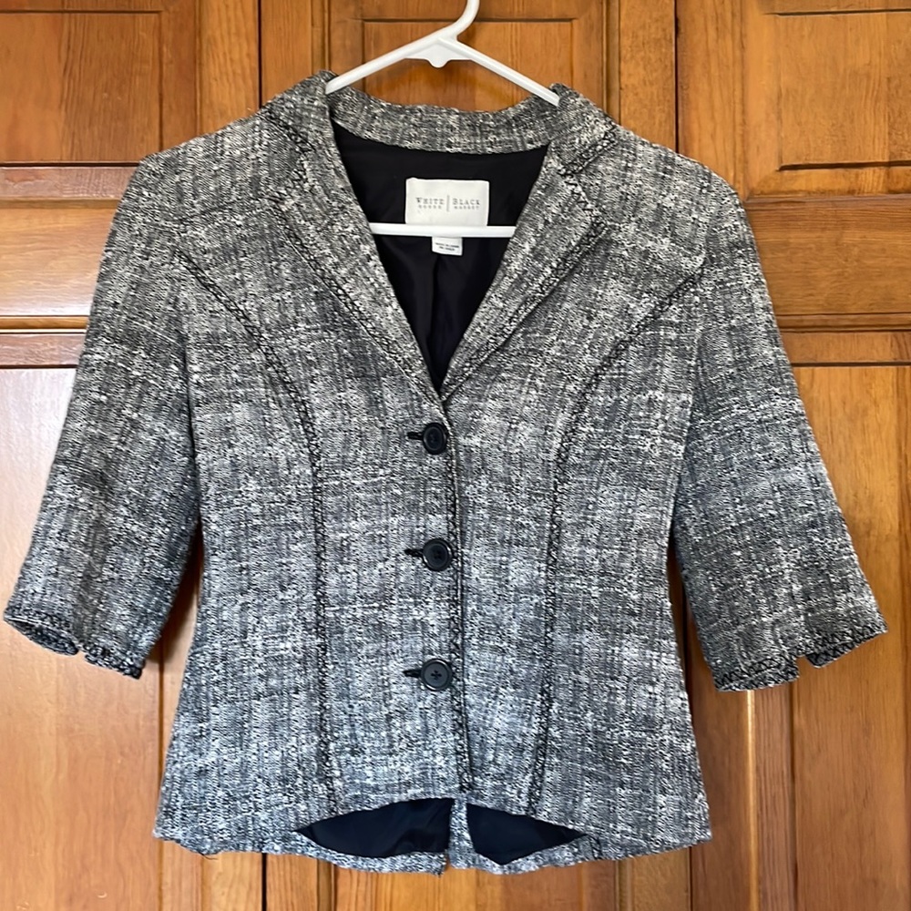 White House Black Market Cropped Tweed Jacket Short Sleeves